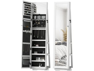 Armoire à bijoux pivotante verrouillable boîte à bijoux avec miroir - en bois blanc - armoire bijoux multi-rangement
