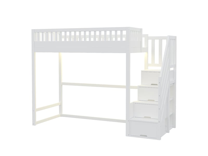  Lit mezzanine,90x200 cm,avec led et échelle réversible,bois,blanc  - Conforama D