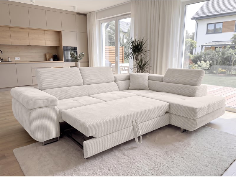  Canapé d'angle modulable konak 276 cm avec coffre et têtières – crème Konak - Conforama B