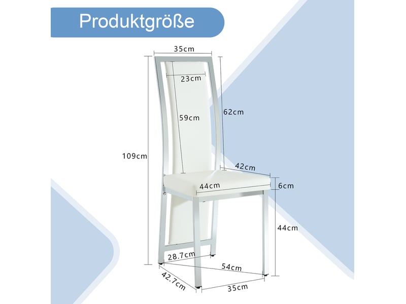  Lot de 2 chaises de salle à manger 44x42,7x109 cm – blanc et argenté – dossier haut rembourré 6 cm en pu  - Conforama C