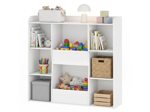 Meuble rangement enfant, bibliothèque enfants avec 8 compartiments et étagère supérieure, 104 x 29 x 101,5 cm, blanc