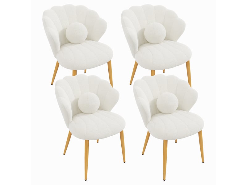 Lot de 4 chaises de salle à manger - 60x62,5x83 cm - chaises en tissu bouclé avec coussin et pieds en métal doré - blanc - Conforama A