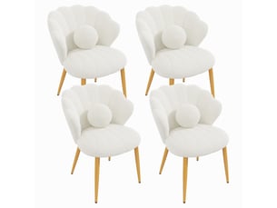 Lot de 4 chaises de salle à manger - 60x62,5x83 cm - chaises en tissu bouclé avec coussin et pieds en métal doré - blanc