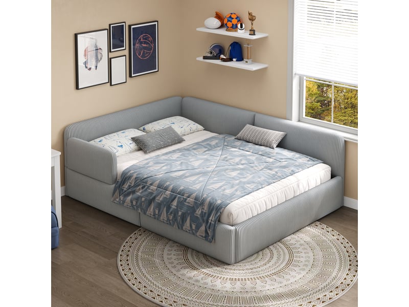  Lit banquette avec rangement sous couchage, revêtement en velours côtelé, gris – 140 x 200 cm IKSETERA TRADING LTD - Conforama E