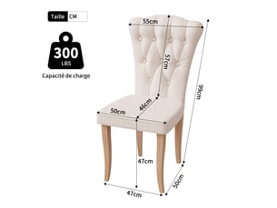 Lot de 2 chaises de salle à manger en velours beige – style français vintage, dossier capitonnée et clous décoratifs
