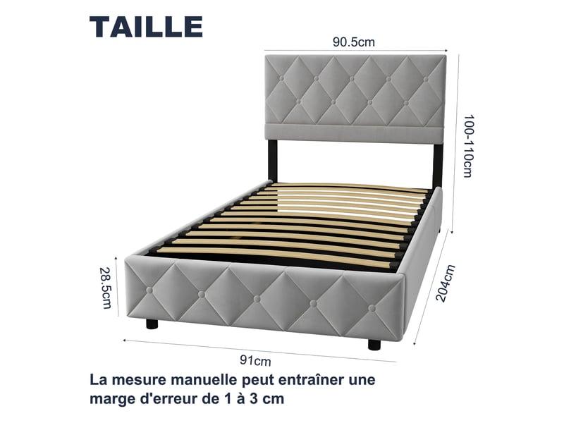  Lit coffre 90x200 cm avec sommier et tête de lit, velours, beige  - Conforama C