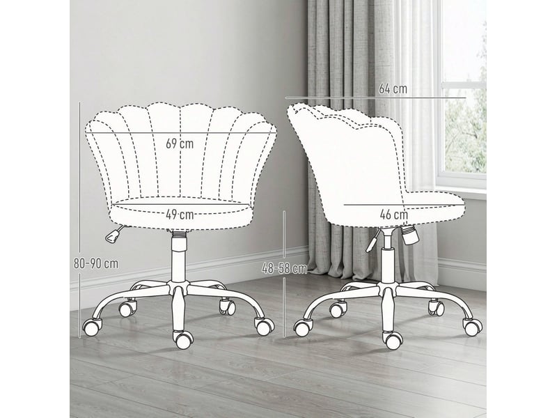 Chaise de bureau à roulettes réglable en hauteur, dossier pétale sans accoudoirs, en velours rose - Conforama D