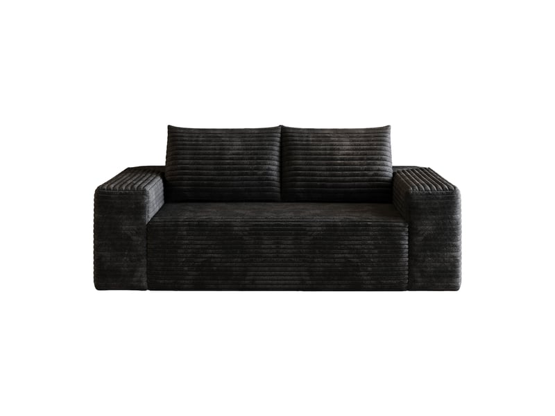  Canapé compressé 2 places 180x90x83 cm - velours côtelé - éponge à haute élasticité - 2 coussins - noir - salonchambre  - Conforama A