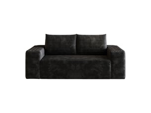 Canapé compressé 2 places 180x90x83 cm - velours côtelé - éponge à haute élasticité - 2 coussins - noir - salonchambre