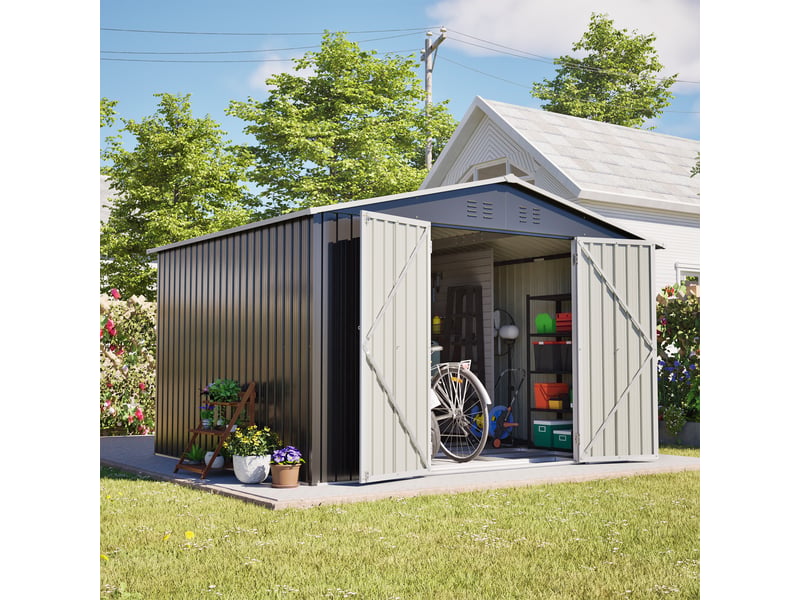  Grand abri de jardin en métal 300 x 252 x 191 cm, espace de rangement 6,91 m² avec double porte verrouillable, toit à deux pentes, gris Luxe haut de gamme - Conforama D