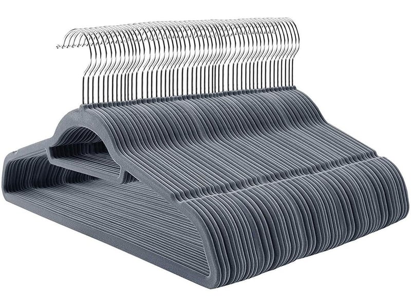  Lot de 100 cintres en velours peu encombrants antidérapants 45 x 23,5 x 0,6 cm style moderne en abs gris clair 12_0008882  - Conforama A