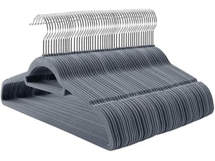 Lot de 100 cintres en velours peu encombrants antidérapants 45 x 23,5 x 0,6 cm style moderne en abs gris clair 12_0008882