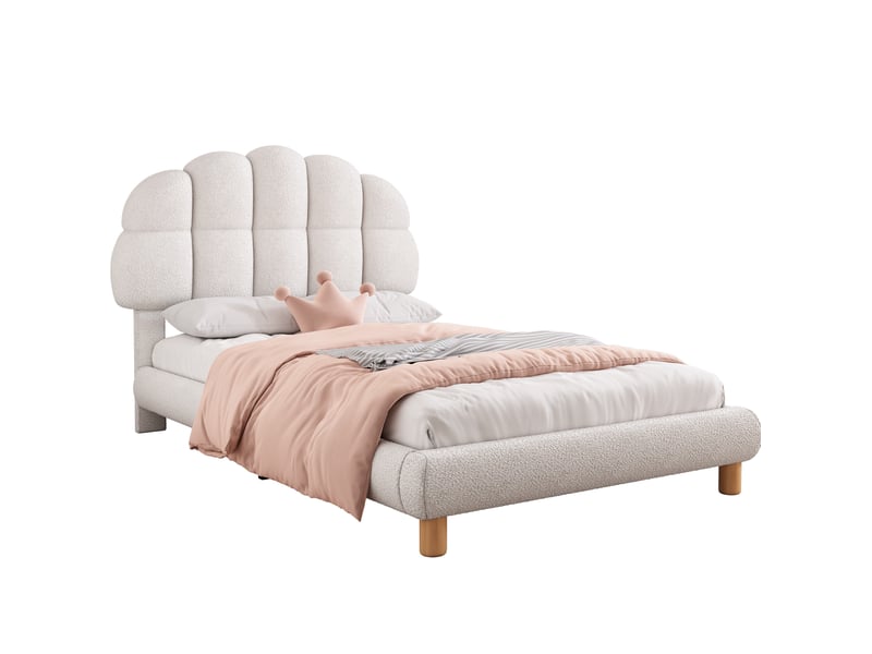  Modenvie lit simple capitonné 90x200 cm - tête de lit réglable, sommier inclus - blanc  - Conforama A
