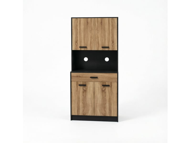 Buffet de cuisine 4 portes, 1 tiroir et passe-câbles, noir naturel, 80 x 180 cm - Conforama A