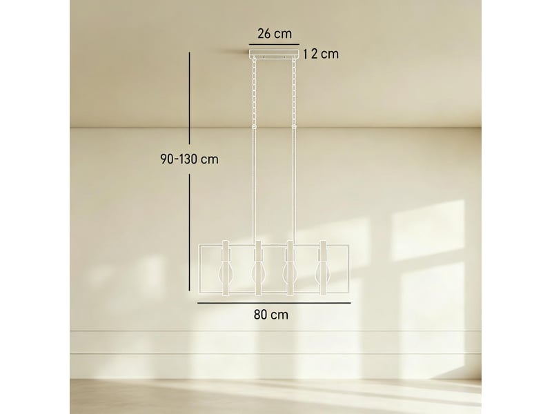  Suspension 80 x 21 x 90-130 cm en acier et bois à 4 douilles e27 orientables noir et brun noyer chicfurn  - Conforama D