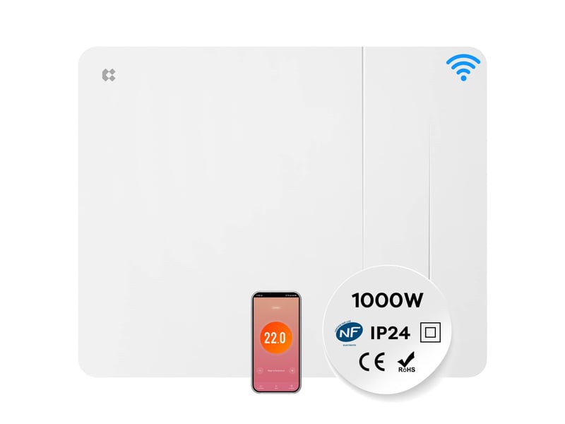  Radiateur électrique 1000w wifi connecté programmable pid fil pilote ip24 salle de bain CBHTD10A-W - Conforama A