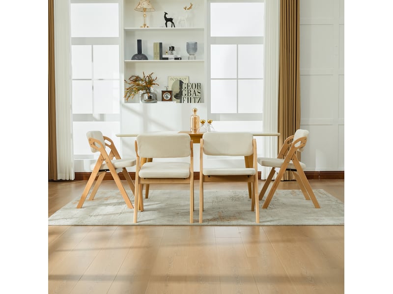  Chaises pliantes pour salle à manger avec assise rembourrée en bois de hêtre (lot de 4) - beige  - Conforama D