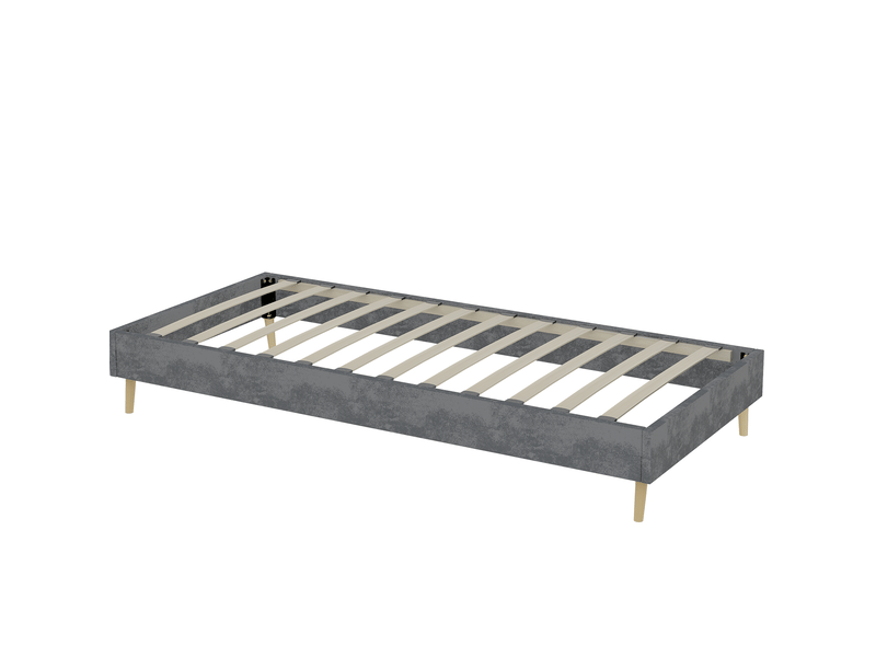  Cadre de lit simple 90x200 cm en velours hollandais gris avec structure métallique  - Conforama R