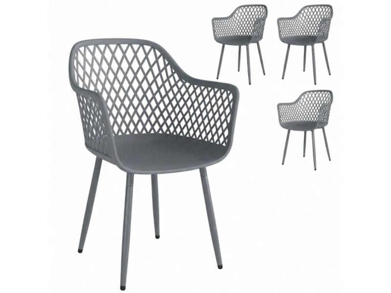  Lot de 4 chaises de jardin en plastique gris foncé, uv résistantes, avec accoudoirs, 56x51x84 cm  - Conforama A