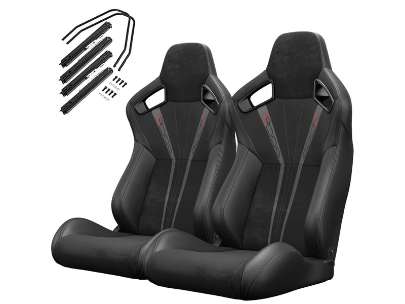  Lot de 2 sièges baquets racing noir pvc inclinables avec glissières effet carbone  - Conforama B
