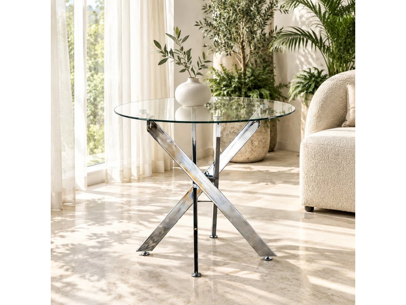  Table à manger ronde 80x80x75 cm en verre trempé et métal argenté  - Conforama B