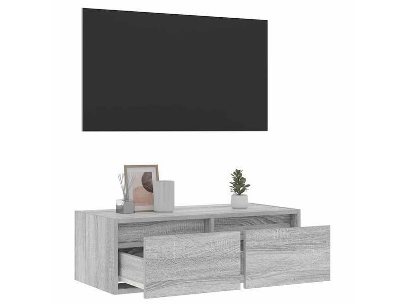 Meuble tv - banc tv - meuble de rangement avec lumières led sonoma gris 75x35,5x25 cm  - Conforama E