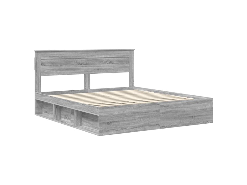 Lit double- lit adulte - cadre de lit gris sonoma 200 x 200 cm bois de pin massif - Conforama C