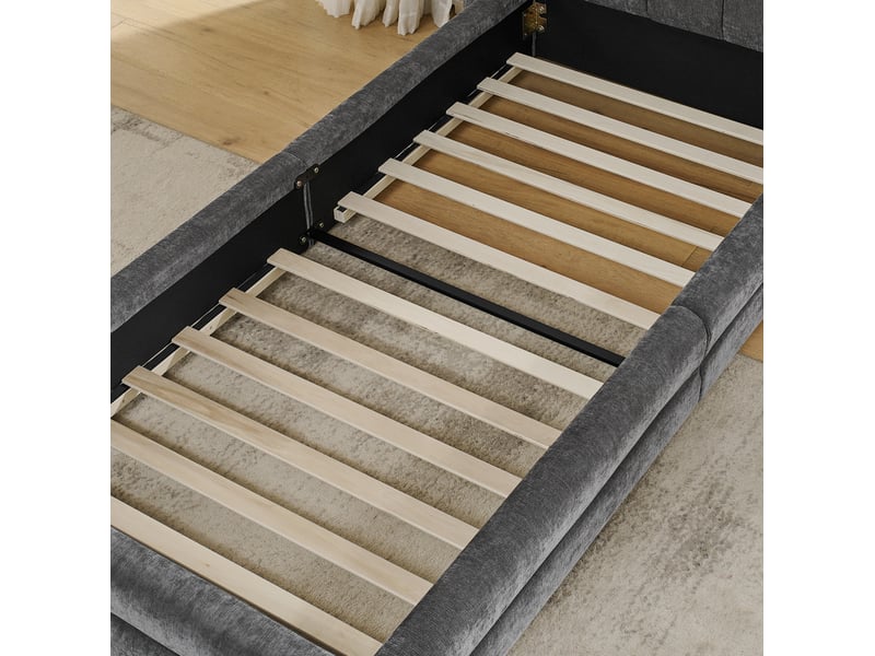 Lit 1 place 90x200 cm en chenille gris foncé avec tête de lit, sans matelas - Conforama E