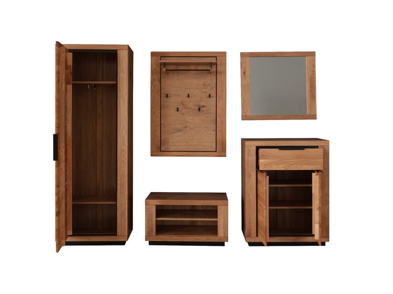  Ensemble de meubles d'entrée 5 pièces coloris chêne massif huilé  - Conforama C
