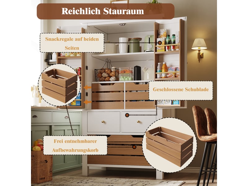  Buffet de cuisine noir et blanc 80x40x140 cm, 2 portes, 5 tiroirs, rangements multifonctions  - Conforama D