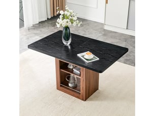 Table de salle à manger extensible, table extensible, table repas, 130-160 cm, rangement intégré, mdf noir, noyer