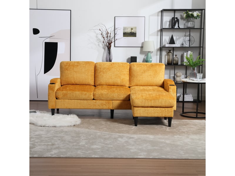  Canapé d'angle réversible fixe 4 places tissu jaune canapé d'angle jaune - Conforama D