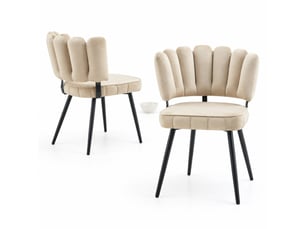 Chaises de salle à manger lot de 2 à dossier éventail  - assise rembourrée, velours texturé et métal noir