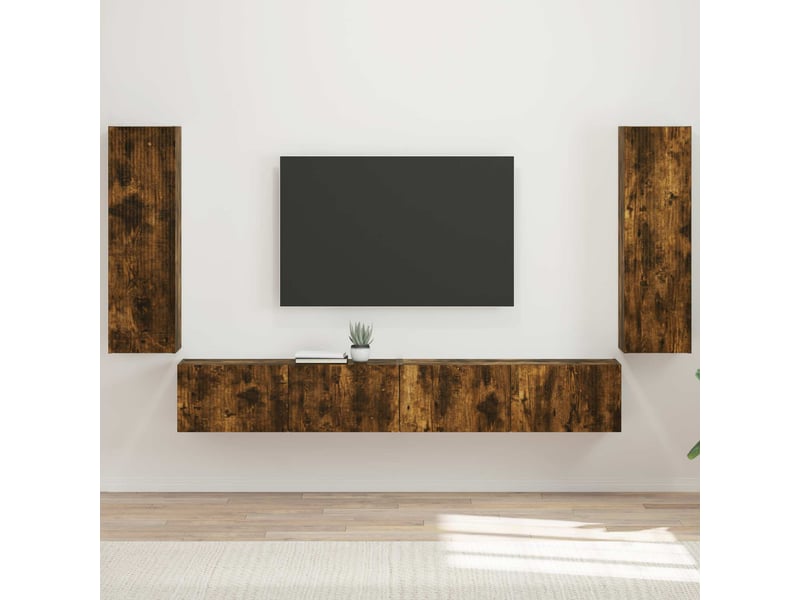  Ensemble de meuble tv - banc tv - meuble de rangement mural 4 pcs chêne fumé bois d'ingénierie  - Conforama B