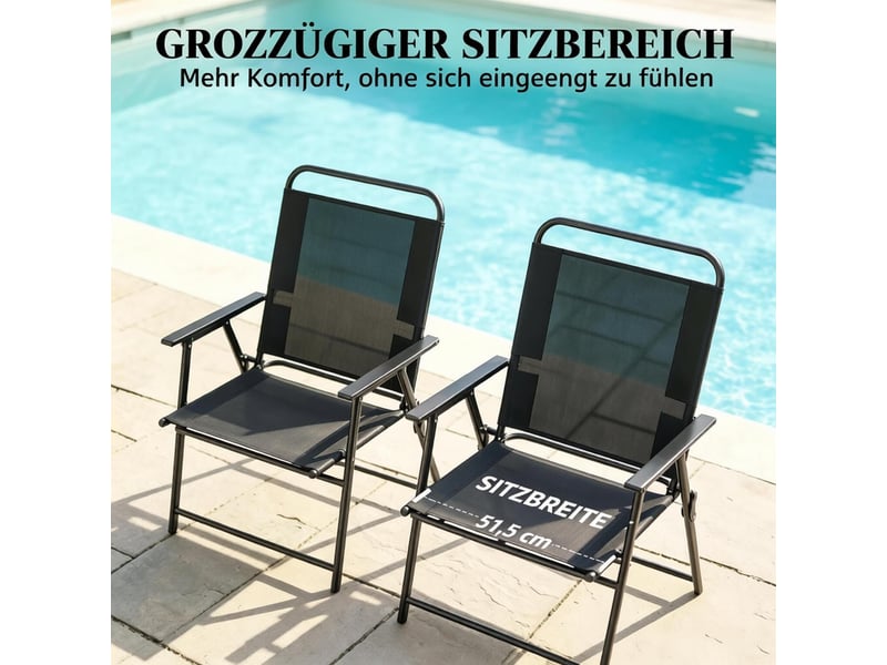 Lot de 4 chaises de jardin pliantes 65x60x94 cm – noir – dossier haut, accoudoirs et structure acier - Conforama E