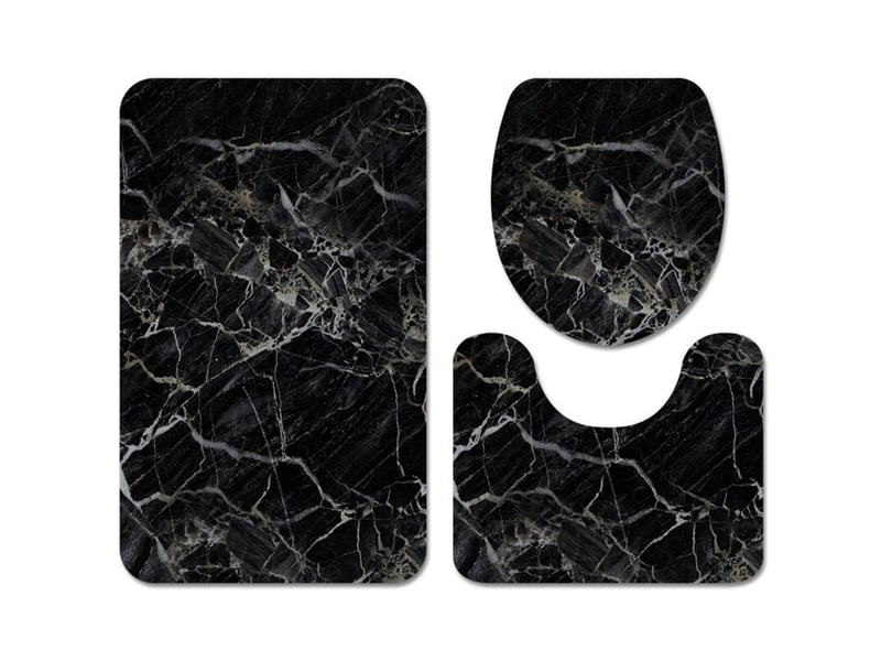  Tapis de bainensemble tapis de salle de bain pour toilettes 3 pièces tapis de salle de bains en marbre noir - type 50x80cm  - Conforama E