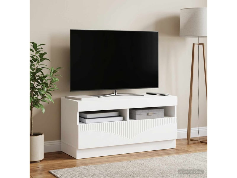 Meuble tv - banc tv - meuble de rangement led blanc bois d'ingénierie - Conforama B