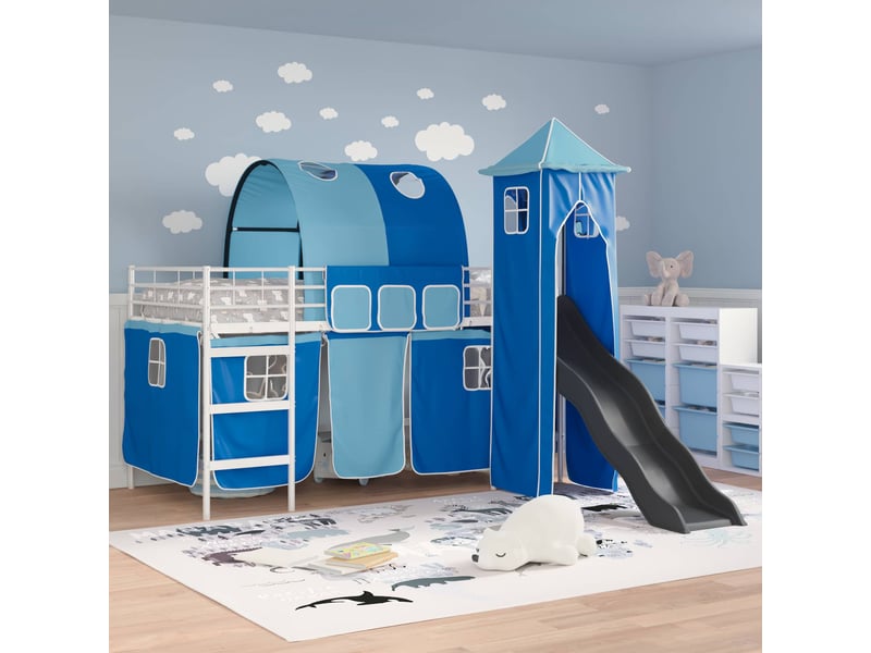  Cadre de lit superposé pour enfants - lit jeune blanc et bleu 90 x 200 cm  - Conforama C