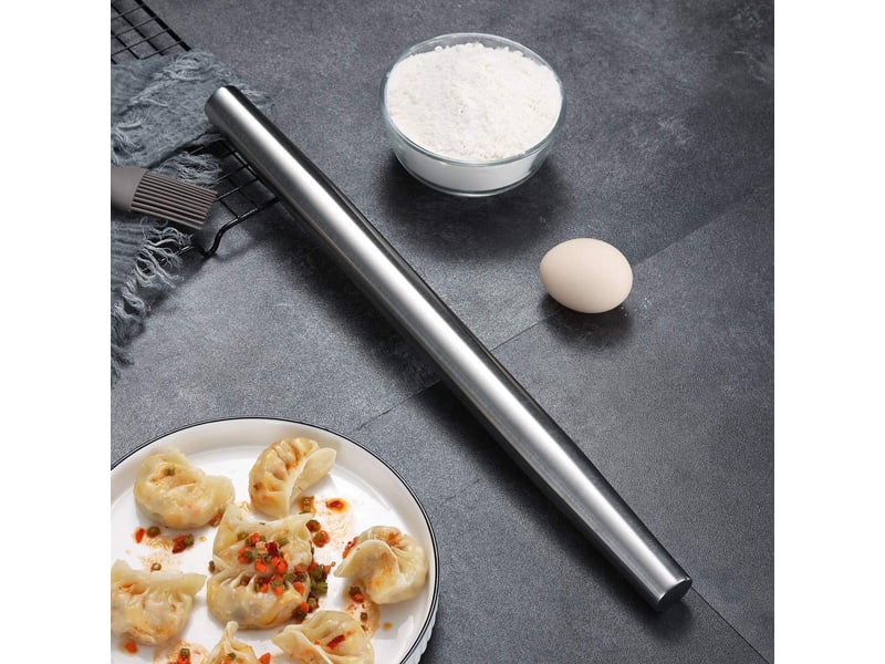 Rouleau à pâtisserie en acier inoxydable finition mate – 42,5x3,2 cm, pour pizza, tarte et biscuit - Conforama D