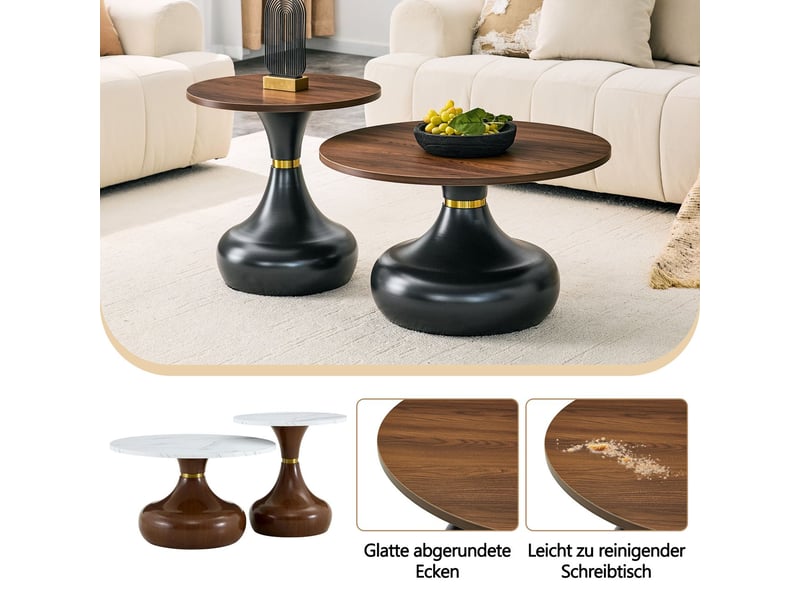  Table basse 2 pièces forme ronde tables gigognes forme sablier plateau aspect bois  - Conforama E