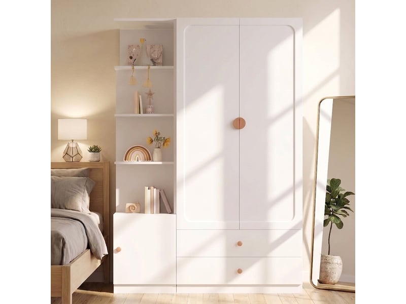  Armoire blanche moderne 200x135x45 cm avec 2 tringles et 2 tiroirs  - Conforama B