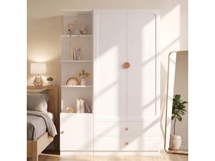 Armoire blanche moderne 200x135x45 cm avec 2 tringles et 2 tiroirs