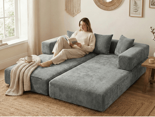 Kaleido 1.0 - canapé modulable en chenille gris - canapé convertible en plusieurs formes - 3 coussins inclus - parfait pour salon, chambre et bureau