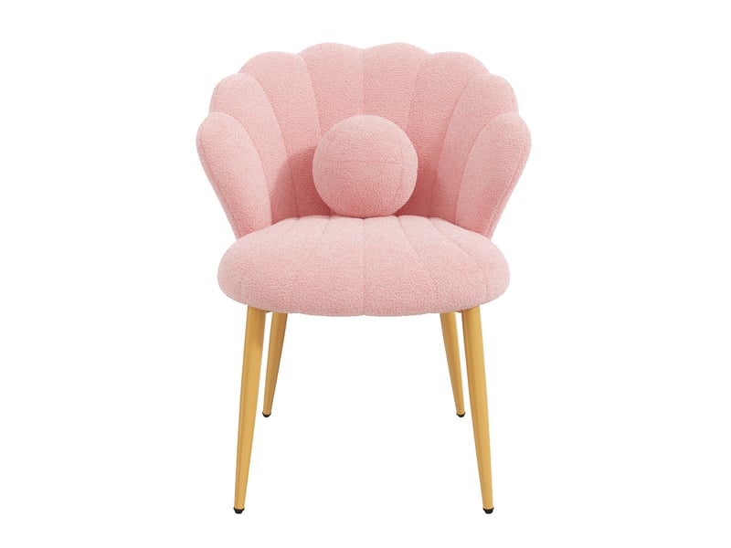  Lot de 4 chaises de salle à manger 60 x 62,5 x 83 cm roses, tissu peluche, pieds en métal dorés, style coquillage  - Conforama D