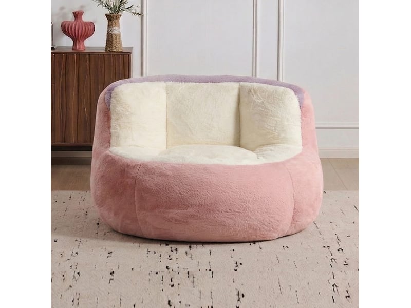 Fauteuil poire xxl 106x110x77 cm – rose, blanc et violet – tissu peluche, mousse et base antidérapante - Conforama B