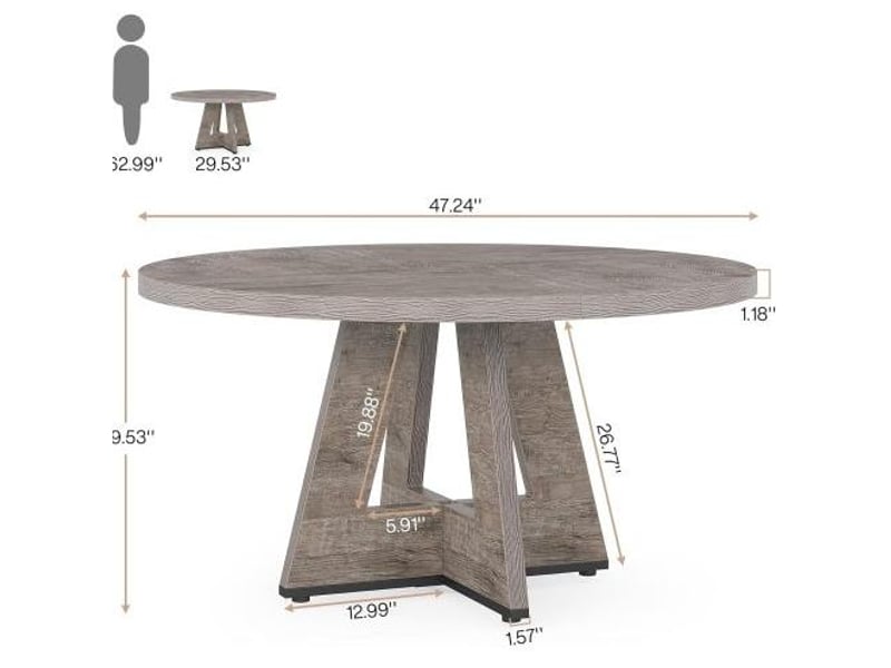 Table à manger ronde 120 cm en bois d’ingénierie gris style campagne - Conforama C