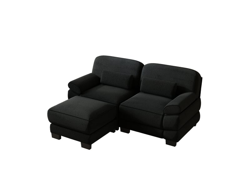  Canapé 2 places avec pouf 194x161x94 cm noir  - Conforama A