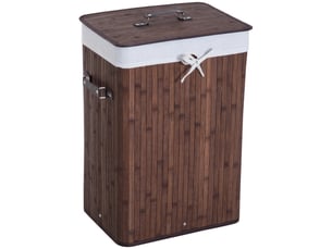 Panier à linge pliable avec couvercle, bambou marron foncé, 72 l, 40 x 30 x 60 cm, sac lavable et poignées
