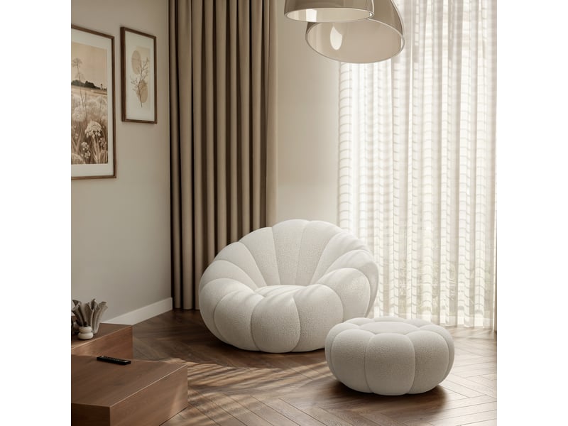 Fauteuil pivotant eclipse - avec repose-pieds - moderne - tissu bouclé - crème ECLIPSE - Conforama D