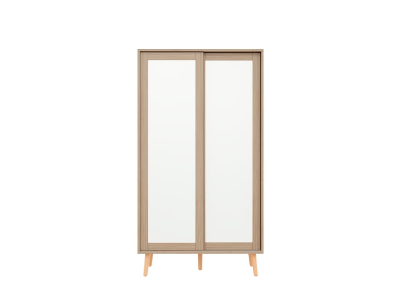  Armoire à portes coulissantes enfant 80 x 46 x 141,5 cm blanc bois naturel deux penderies pieds massif  - Conforama A